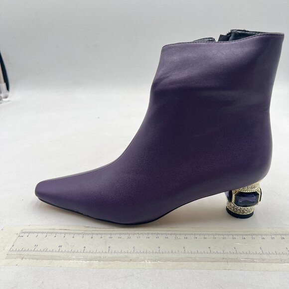 Purple Gorgeous Low Chunky Crystal Heel Ankle Boots Square Toe Side Zip Boot - Picture 2 of 8